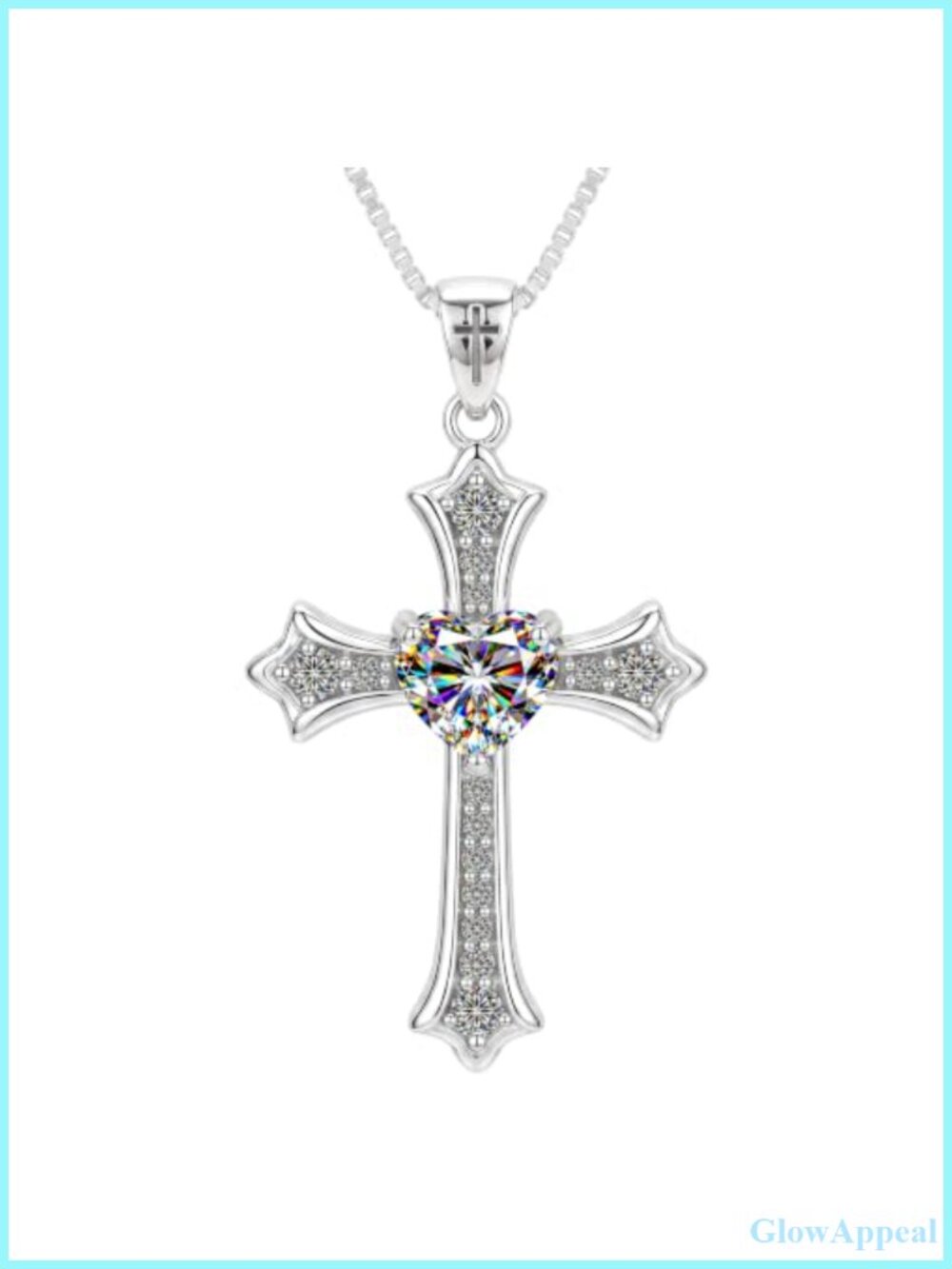 Moissanite Heart Cross Necklace S925 Sterling Silver 14K White Gold Plated